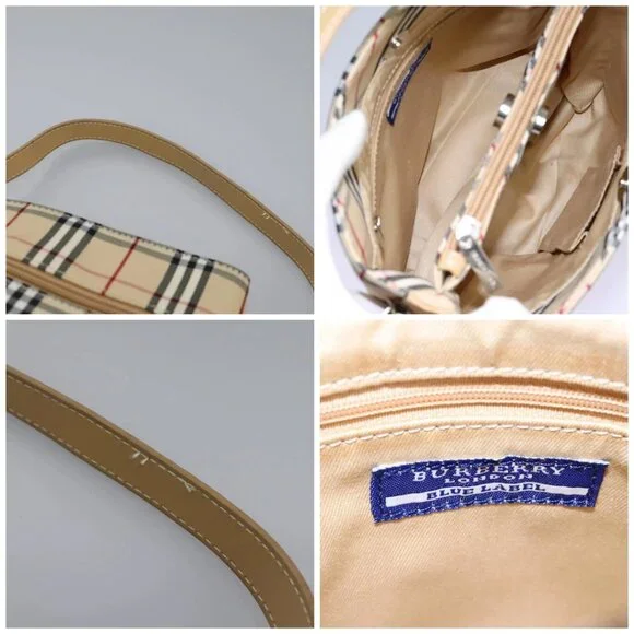BURBERRY Nova Check Blue Label Shoulder Bag Canvas Beige Silver Auth 113784 - Picture 13 of 15
